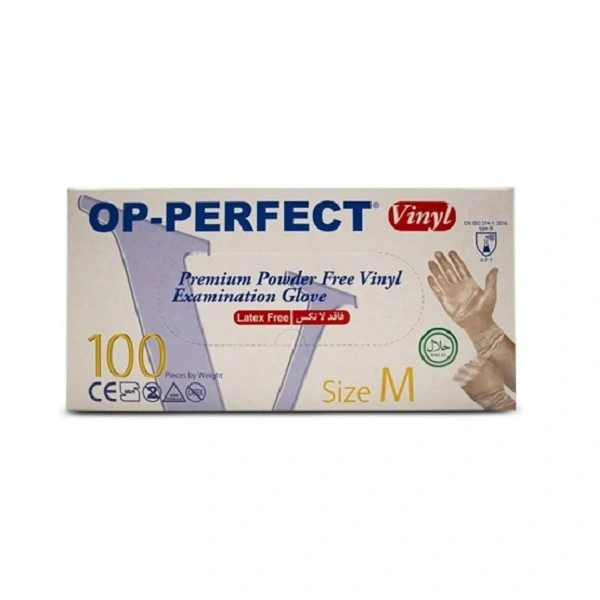 product_1758555237_8BV4E دستکش وینیل 100 عددی سایز مدیوم اوپی پرفکت - تصویر 1